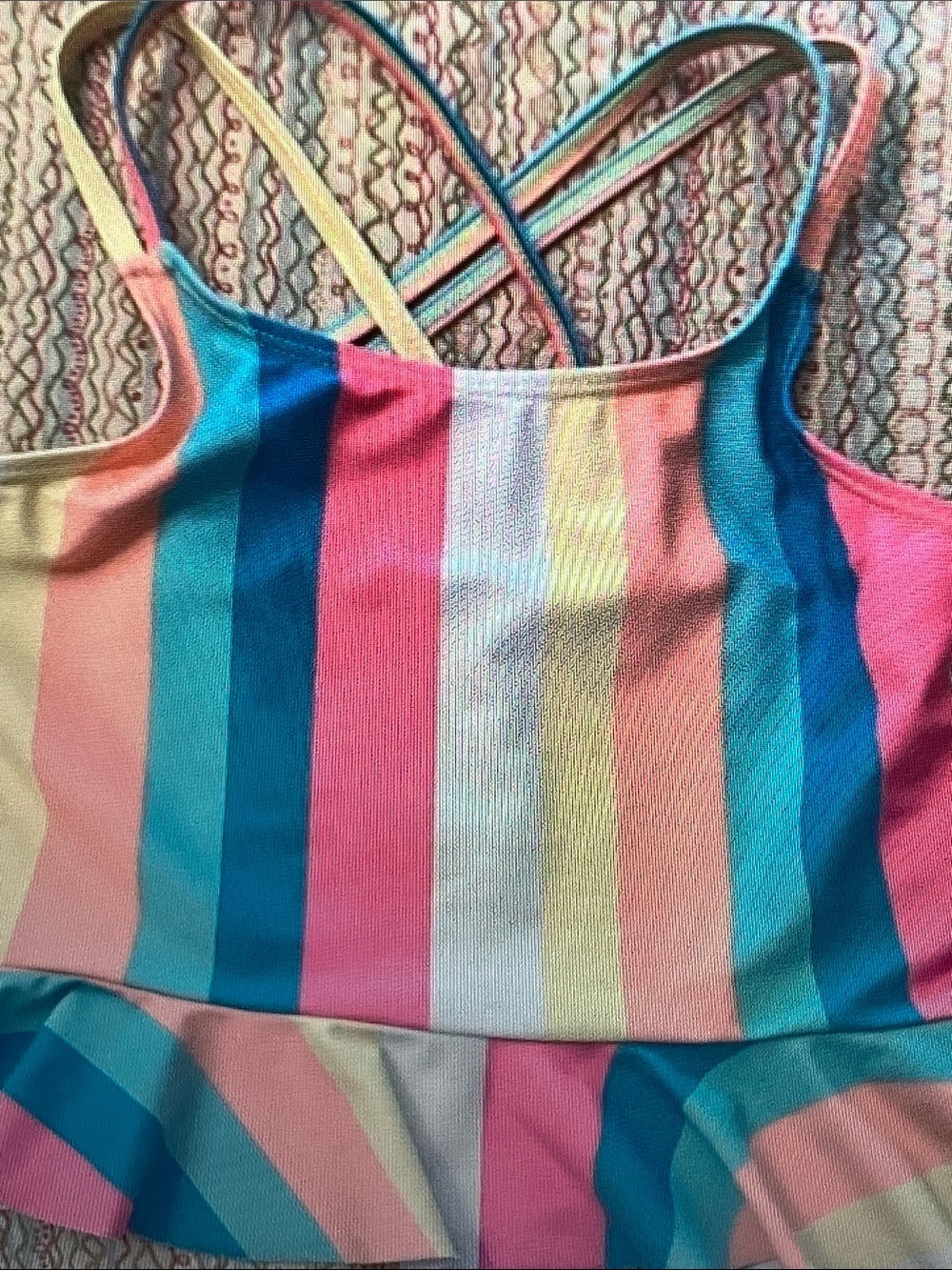 Hurley Women's Striped Ruffled One-Piece - Pink, Blue, Yellow, Teal